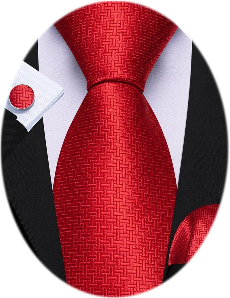 Barry.Wang Store Tie Sets for Men Silk Stripe Necktie Woven Checkered Handkerchief Cufflinks Formal Business Wedding - Image 2